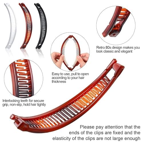 WILLBOND 6 Pcs Banana Clip Hair Clincher Combs Classic Banana Hair Clip Fish Shape Ponytail Clips for Women Girls Thick Curly Thin Fine Hair(Brown, White, Black) thumbnail 4