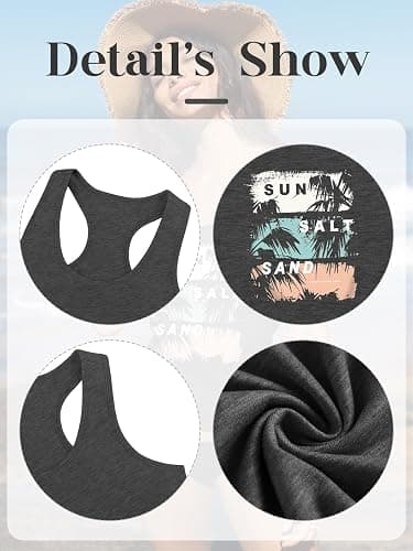 Women Vintage Beach Graphic Racerback Tank Top Summer Vacation Hawaiian Sunset Sun Sand Sleeveless Basic-Fit Shirt Cami thumbnail 5
