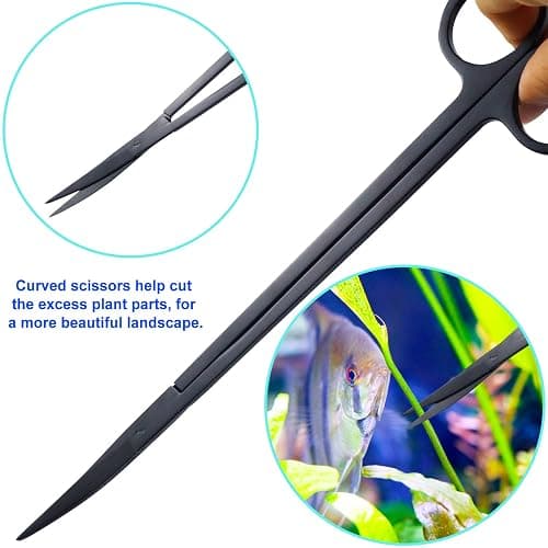 Aquarium Aquascape Tools Kit, Long 15 Inch Stainless Steel Aquatic Plants Tools, 4 in 1 Anti-Rust Black Aquascaping Tweezers Scissors Spatula Scrapers Tool Set for Fish Tank Cleaning Plant Trimming thumbnail 5