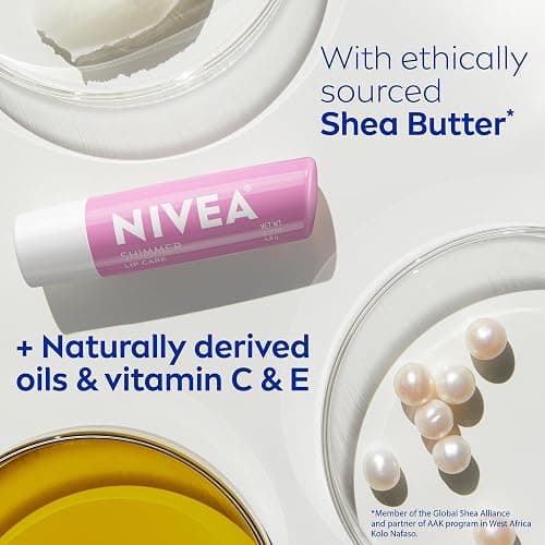 NIVEA Shimmer Lip Care, Shimmery Lip Balm Pack with Shea Butter, Nourishing Oils and Vitamin C & E, 3-in-1 Moisture, Repair and Shimmer, 0.17 Oz Stick, Pack of 4 - Pink - 0.17 Ounce (Pack of 4) thumbnail 7