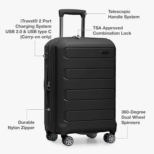 Traveler's Choice Pagosa Indestructible Hardshell Expandable Spinner Luggage, Black, 2-Piece Set (22/26) thumbnail 7