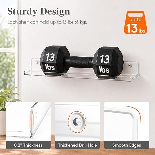 Lifewit Acrylic Floating Shelves for Bathroom 14" Clear, 4 Pack | Wall Mounted Display Shelf for Makeup, Skincare, Nail Polish, Book, Perfume Organizer for Bedroom, Living Room, Nursery Decor thumbnail 4