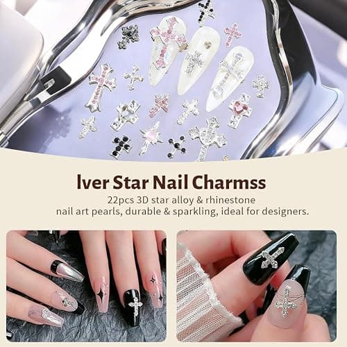 BDEPSTR 21 Stück 3D Kreuz Nail Charms - Y2K Nail Art Dekorationen, Nagelschmuck für DIY Nageldesign, Trendig & Praktisch für Frauen thumbnail 4