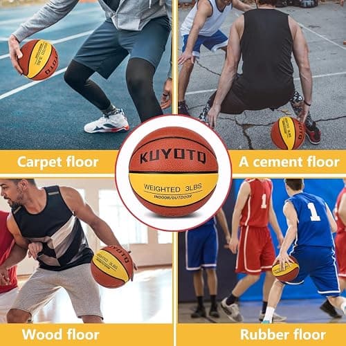 KUYOTQ 3LBS/3.3LBS/2.2LBS Weighted Heavy Training Basketball 29.5/28.5" in and Outdoor Improving Handling Dribbling Passing Rebounding Skill Composite Size 7/6 Weighted Training Basketball Equipment thumbnail 4
