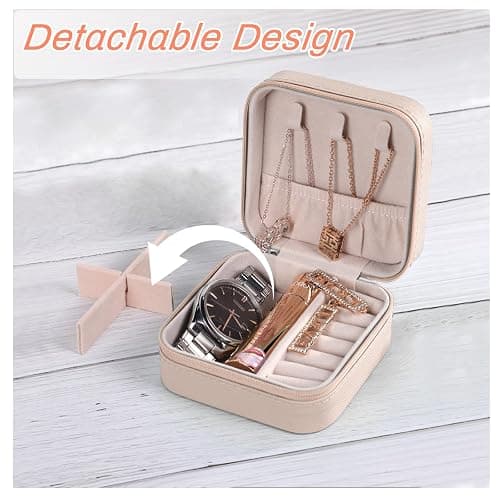 Mini Jewelry Box, PU Leather Small Travel Jewelry Case for Rings Earrings Necklaces Pink Portable Jewelry Organizer Box for Women(Pink) thumbnail 5
