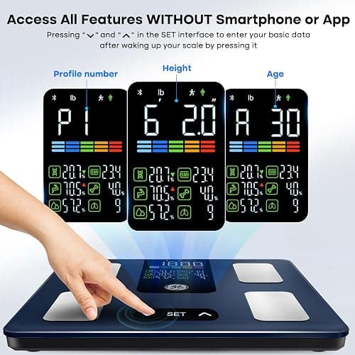 GE Smart Scale for Body Weight, BMI, Fat, Muscle Mass, Digital Bathroom Scales 500lbs Bluetooth 11.8" Large Platform Weighing Machine Health Monitor with App, Blue Button Control thumbnail 2