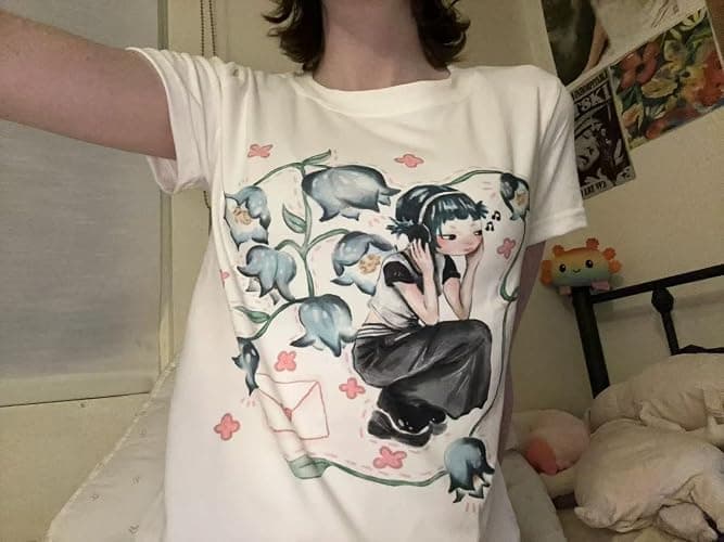 JOLILUNA Whimsy Twee Downtown Girl Kawaii Graphic Tee Hand-Drawn Guitar Girl Art Top 2025 thumbnail 2