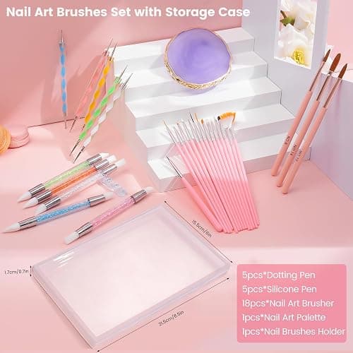 Nail Art Brushes Set for Nail Art: 31Pcs Acrylic Nail Brush Tools With Palette Pen Holder - Gel Polish Nails Design Painting - Dual Head Manicure Carving Pen Dotting Pen Kit for Salon & Home Use thumbnail 2
