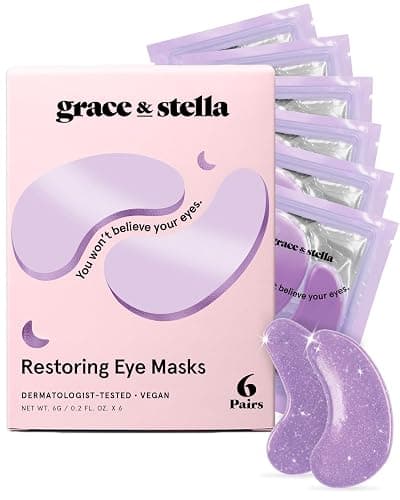 grace & stella Retinol Under Eye Patches for Puffy Eyes and Dark Circles, Restoring Gel Under Eye Masks with Hyaluronic Acid - Vegan Cruelty-Free Skincare - Valentine Party Favors (Purple, 6 Pairs) - Image 1