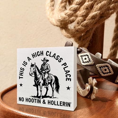 Western Cowboy Wooden Box Sign Decor, Modern Southwestern Decorations for Home Office Living Room Bedroom, Southern Table Decor, Western Gifts for Men Cowboy, Place No Hootin And Hollerin' thumbnail 2