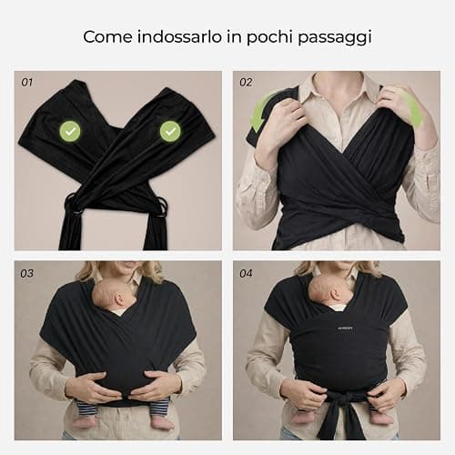 Momcozy fascia neonato, fascia per neonati con anello facile da indossare, fascia per il trasporto traspirante a mani libere, marsupio regolabile da 3,6 kg a 15 kg, Nero thumbnail 4