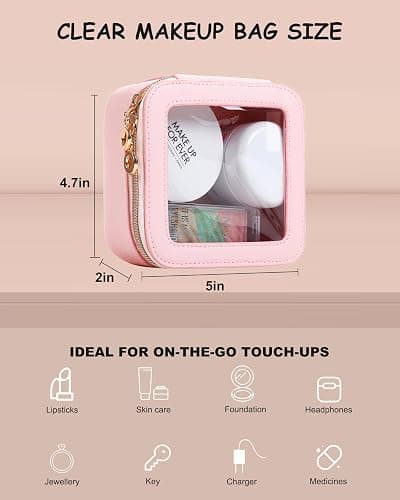 JRQCSJY Small Clear Makeup Bag for Purse, Cute Mini Clear Cosmetic Bag Case Organizer, TSA Approved Square Small Makeup Case Pouch with Zipper, Car Travel Purse Essentials for Women (Pink, S) thumbnail 5
