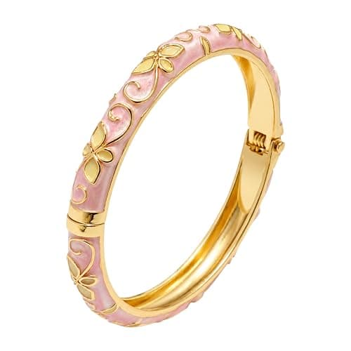 sunglnl Cloisonne Bracelet For Women, 4 Petals of Flower Shaped Enamel Bling Chunky Bangle Trendy Cute Colorful Gold Plated Vintage Bracelets Stackable Wife Jewelry Friendship Gift - Image 1
