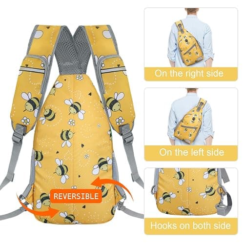 ZOMAKE Sling Bag,Small Crossbody Sling Backpack,Water Resistant Shoulder Daypack for Travel,Anti Thief Chest Bag for Hiking(Bee Yellow) thumbnail 6