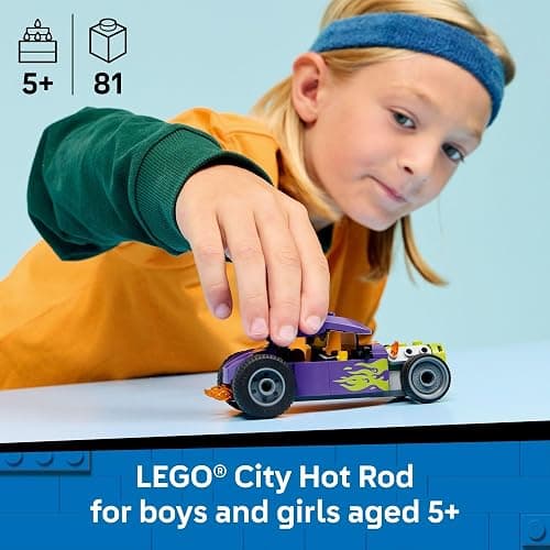 LEGO City Hot Rod Race Car Building Toy for Kids - Pretend Play Set for Boys & Girls, Ages 5+ - Toy Car W/Racecar Driver Minfigure - Gift Idea for Birthdays - 60485 thumbnail 2