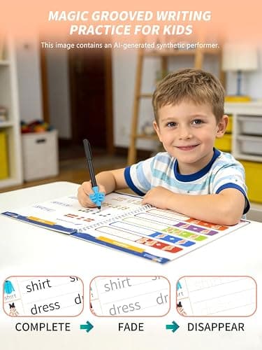 Zuplo Magic Grooved Writing Practice for Kids Ages 3-8, Reusable Workbooks | Handwriting for Preschool Learning, Letters Numbers Math & Drawing Tracing Books with Disappearing Ink Pens, Educational Gift thumbnail 7