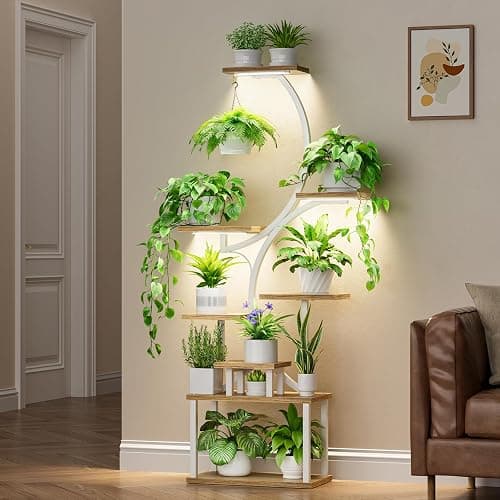 BACEKOLL 8-Tiered Plant Stand With Grow Lights - 62" Tall Indoor Shelf for Multiple Plants, Metal S-Shaped Flower Holder Rack for Home, Patio (White) thumbnail 7