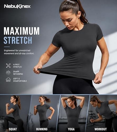5-Pack Women's Compression Shirts Short Sleeve Workout Gym Tops | Moisture Wicking, Quick Dry, Breathable, Stretchy, Tight Fit, Muscle Support, Athletic Baselayer, for Yoga, Running, Fitness thumbnail 3