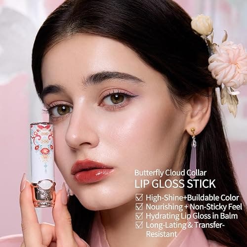 Flower Knows Butterfly Cloud Collar Glossy Lipstick,Hydrating Solid Lip Gloss,Moisturizing Red Tinted Lip Balm,Long Lasting Lip Gloss in Balm for Girls&Women,(C08 Sunset Clouds) thumbnail 4
