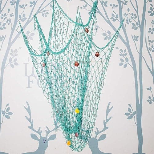 Rosoz Nature Fish Net Wall Decoration with Shells, Ocean Themed Wall Hangings Fishing Net Party Decor for Pirate Party,Wedding,Photographing Decoration (Aqua) thumbnail 4