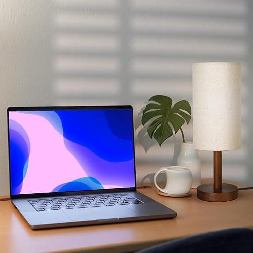 Small Table Lamp for Bedroom, Nightstand Lamp Linen Lampshade Bedroom Wood Base Small Bedside Lamp for Night Stands, Desk Lamps for Reading Living Room, Office (LED Bulb Included) (Black-Walnut Wood) thumbnail 2