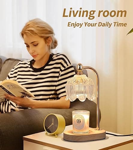 MEIXISUE Candle Warmer Lamp with Timer and Dimmer,Electric Gold Light Gifts for Women Melt Wax Warmer Lamp with 2 Bulbs for Candle Jars House Warming New Home Decor Bedroom - Gold ‎flower thumbnail 3
