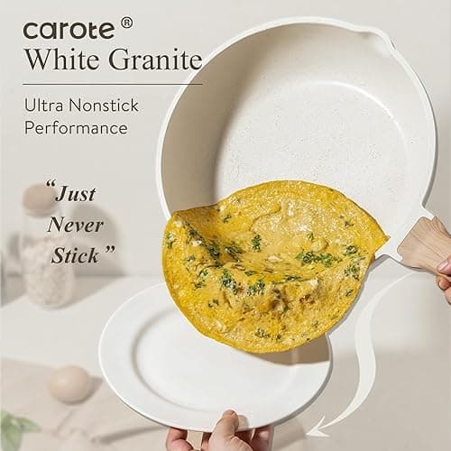 CAROTE 16 Piece Cookware Set, Nonstick Pots and Pans, Induction Cookware Cooking Set with Frying Pans, Saucepans, Saute Pan - Cream White - 16 Piece thumbnail 4
