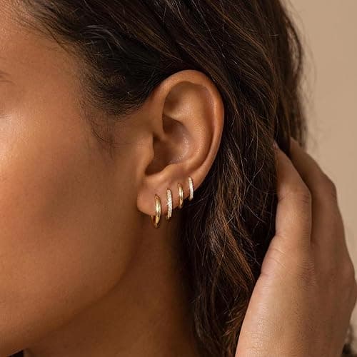Maxcate 4 Pair Small Gold Hoop Earrings for Women Sensitive Ears - Hypoallergenic 14k Real Gold Plated Hoops Zirconia Cartilage Huggie Earrings Set Helix Piercing Earring Gold Jewelry for Women Gift thumbnail 2