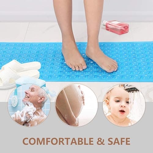 Upgrade Baby Bath Mat Non Slip Extra Long Bathtub Mat for Kids 40 X 16 Inch - Eco Friendly Bath Tub Mat with 200 Big Suction Cups,Machine Washable Shower Mat,Blue thumbnail 5