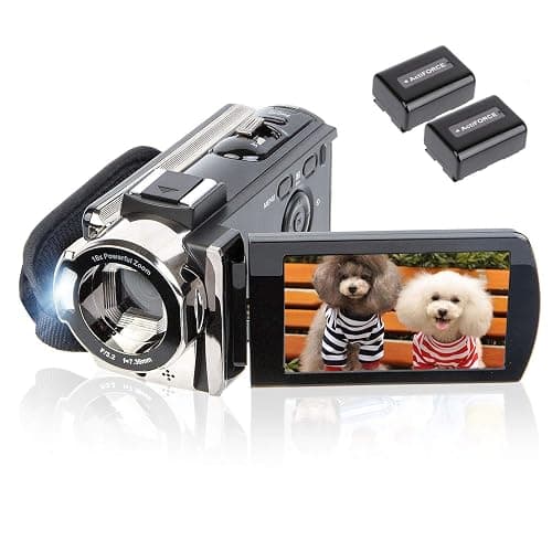 kicteck Video Camera Camcorder Digital Camera Recorder Full HD 1080P 15FPS 24MP 3.0 Inch 270 Degree Rotation LCD 16X Zoom Camcorder with 2 Batteries(604s) - Image 1