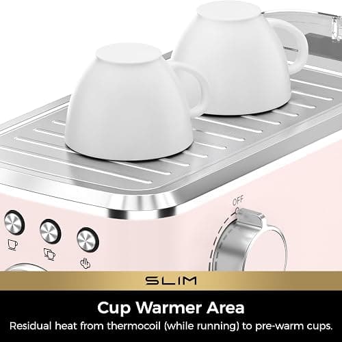CHULUX Slim Espresso Machine with Milk Frother for Home Latte, Light Pink | Precise Pressure Gauge, Food-Grade Materials, 20 Bar Italian Pump, Professional Temperature Control System, Stainless Steel thumbnail 7