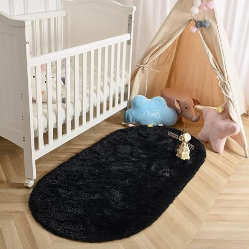 LOCHAS Ultra Soft Children Rugs Room Mat Modern Shaggy Area Rugs Home Decor 2.6' x 5.3', Black thumbnail 3