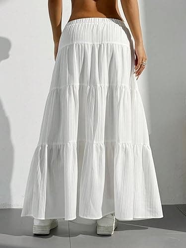 Xuani Maxi Skirts for Women Ruffle Hem A Line Long Skirts Elastic Waist Elegant Tiered Layer Boho Long Dress thumbnail 3