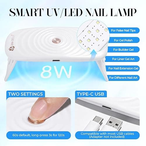 UNA GELLA Short Almond Gel Nail Tips Kit 120Pcs Pre-Etched Clear Fake Nails with 15g Solid Gel Glue Mini U V Lamp Nail Files Full Cover Press on Acrylic Nail Extensions DIY Home Kit for Women 12 Sizes thumbnail 6