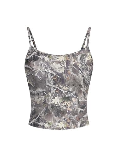 RoseSeek Girl's Camo Graphic Camisole Tops Spaghetti Strap Vintage Summer Crop Tank Tops Trendy - Image 1