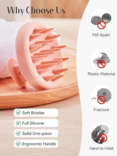 HEETA Scalp Massager Hair Growth, Scalp Scrubber Exfoliator with Soft Bristles, Integrated Silicone Design for Dandruff Removal & Relax, Shampoo Brush Fit Wet Dry Hair Use, New Pink thumbnail 4