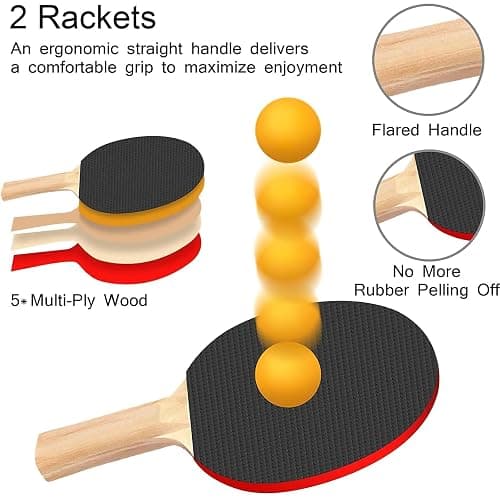 FBSPORT Ping Pong Paddle Set, Portable Table Tennis Set with Retractable Net,Rackets,Balls and Carry Bag for Indoor/Outdoor Games thumbnail 4