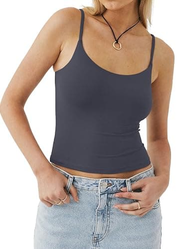 PINKMSTYLE Women's Basic Double Lined Scoop Neck Tank Tops Adjustable Cami Tank Summer Sleeveless Tops thumbnail 4