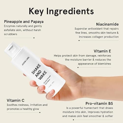 Enzyme Powder Face Wash for Men | SHAKE AND WAKE Exfoliating Powder Cleanser, Anti Aging Pineapple & Papaya Enzyme Cleanser & Microfoliant with Vitamin C & E, Niacinamide & AHAs for a Deep Pore Clean thumbnail 3