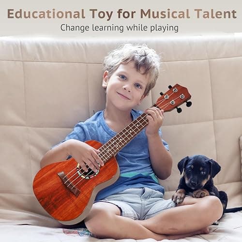 Raimy Kids Guitar Ukulele - 21in Ukulele Guitar Toys for Kids Ages 3 4 5 6 7+ Year Old Boys Girls Simulated Sound Quality Music Instruments Learning Education (Brown) thumbnail 7