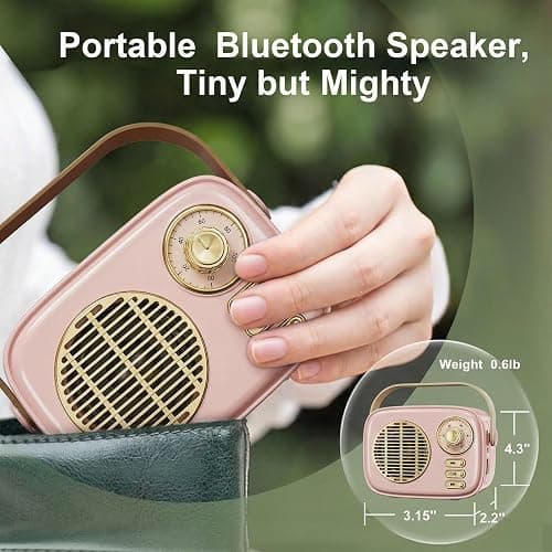 Retro Bluetooth Speaker, Vintage Decor, Gifts for Women Men Teen Girls,Portable Wireless Bluetooth Speaker, Cute Aesthetic Style for Office Kitchen Desk Bedroom Outdoor Support USB/TF Card/AUX (Pink) thumbnail 6