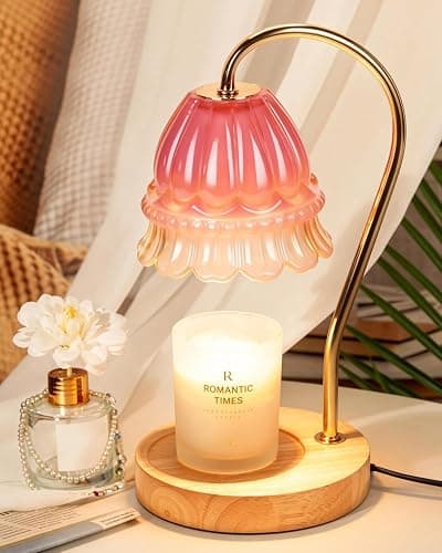 Funistree Flower Candle Warmer Lamp with Timer, Dimmable Candle Lamp Warmer, Christmas Birthday Gifts for Women Mom Her, Housewarming Home Decor, Lotus Wax Warmer for Yankee Candles - Pink Flower - Image 1