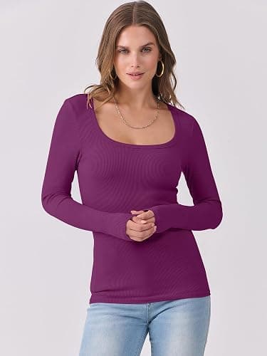 ANRABESS Womens Long Sleeve Shirts Scoop Neck Ribbed Knit Slim Fitted Tops Casual Basic Tee 2025 Fall Fashion Outfits Clothes thumbnail 6