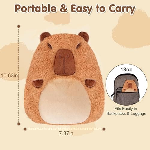 Capybara Microwavable Heating Pad for Belly, Neck & Shoulders, Heated Stuffed Animals with Moist Heat, Removable Plush Cover, Unscented Natural Fill, Adorable Surprise Present, 7.8" x 10.6", 1.2 lb thumbnail 6