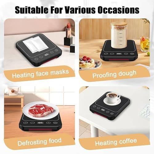 Sourdough Starter Warmer Mat, 12H Timer Warming Heating Pad, Precise 1°F Thermostat Control (70-100°F), Smart Memory Warming On/Off, Fits Jars Up to 40oz, Perfect for Home Baking (Full LCD Screen) thumbnail 5