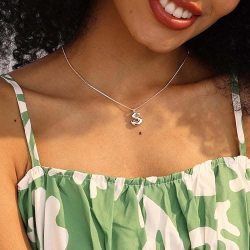 Thaivor Bubble Gold Silver Letter Necklace Initial Necklaces for Women Trendy 14K Dainty Charm Pendant Name Necklace Personalized Jewelry Gift for Women Teen thumbnail 4