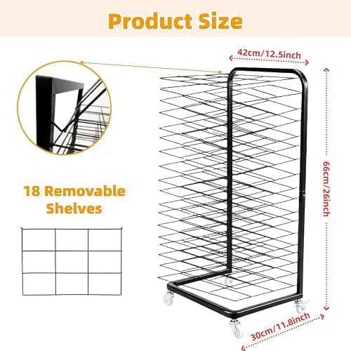 Santiway Art Drying Rack with 18 Shelves - Upgrade Heavy-Duty Mobile Drying Cart with Locking Wheels, Portable Storage Organizer for Classroom, Studio, School Art Supplies thumbnail 3