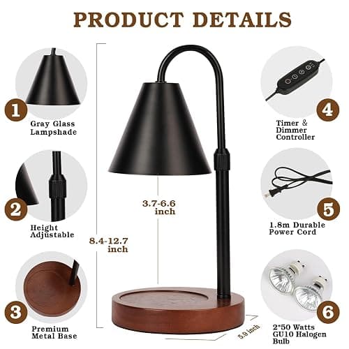 Funistree Candle Warmer Lamp with Timer Dimmable, Christmas Birthday Gifts for Women Mom, Vintage Candle Lamp, Black Candle Warmer for Jar Scented Candles, Home Decor, Wax Melt Warmer with 2 Bulbs thumbnail 4