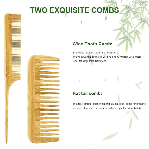 MRD Hair Brush Set, Natural Bamboo Comb Paddle Detangling Hairbrush, Wide-tooth and tail comb No Bristle, suit for Women Men and Kids Thick/Thin/Curly/Dry Hair Gift kit thumbnail 6