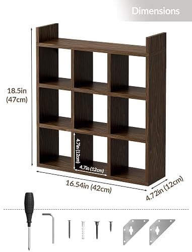NiHome Mug Holder, Coffee Cup Rack, 9 Cups Wood Wall Mount Display Stand | Burnt Pine Wood, Rustic Hanger For Kitchen, Bar, Office. Easy Assembly With Hardware & Silicone Pads For Tabletop Use thumbnail 3